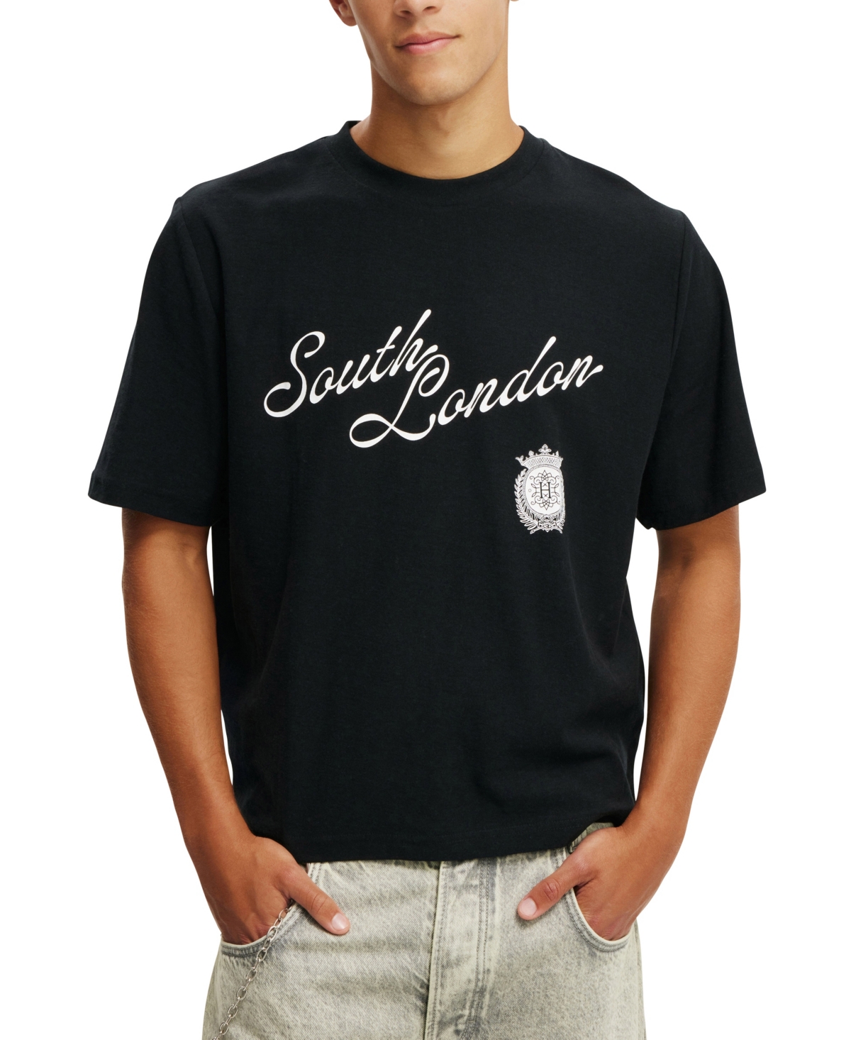 Shop Cotton On Men's Cropped Graphic T-shirt In Black,south London