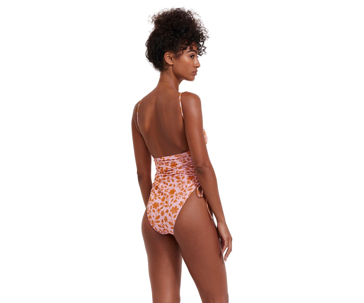 Women's Lolita Adjustable One Piece Swimsuit - Pink orange