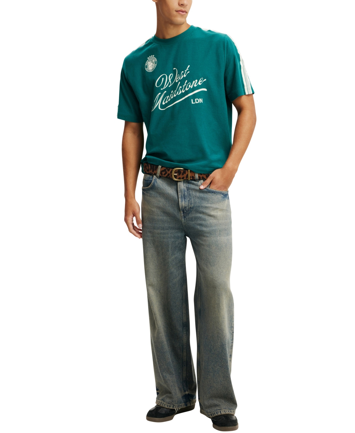 Shop Cotton On Men's Cropped Graphic T-shirt In Emerald,west Maidstone