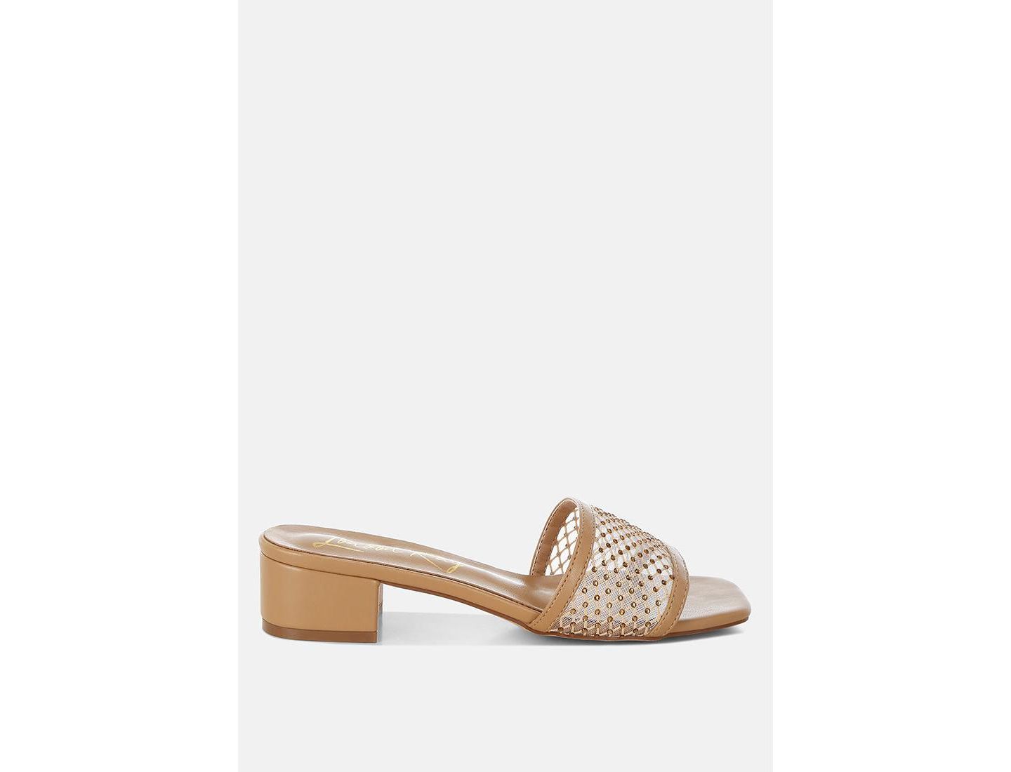 Женские туфли London Rag Kenzia Rhinestone Studded Slip-On Heels, цвет: Бежевый — фото 1