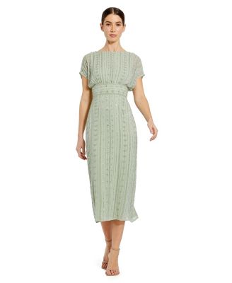Women's Beaded Cap Sleeve Column Midi Dress