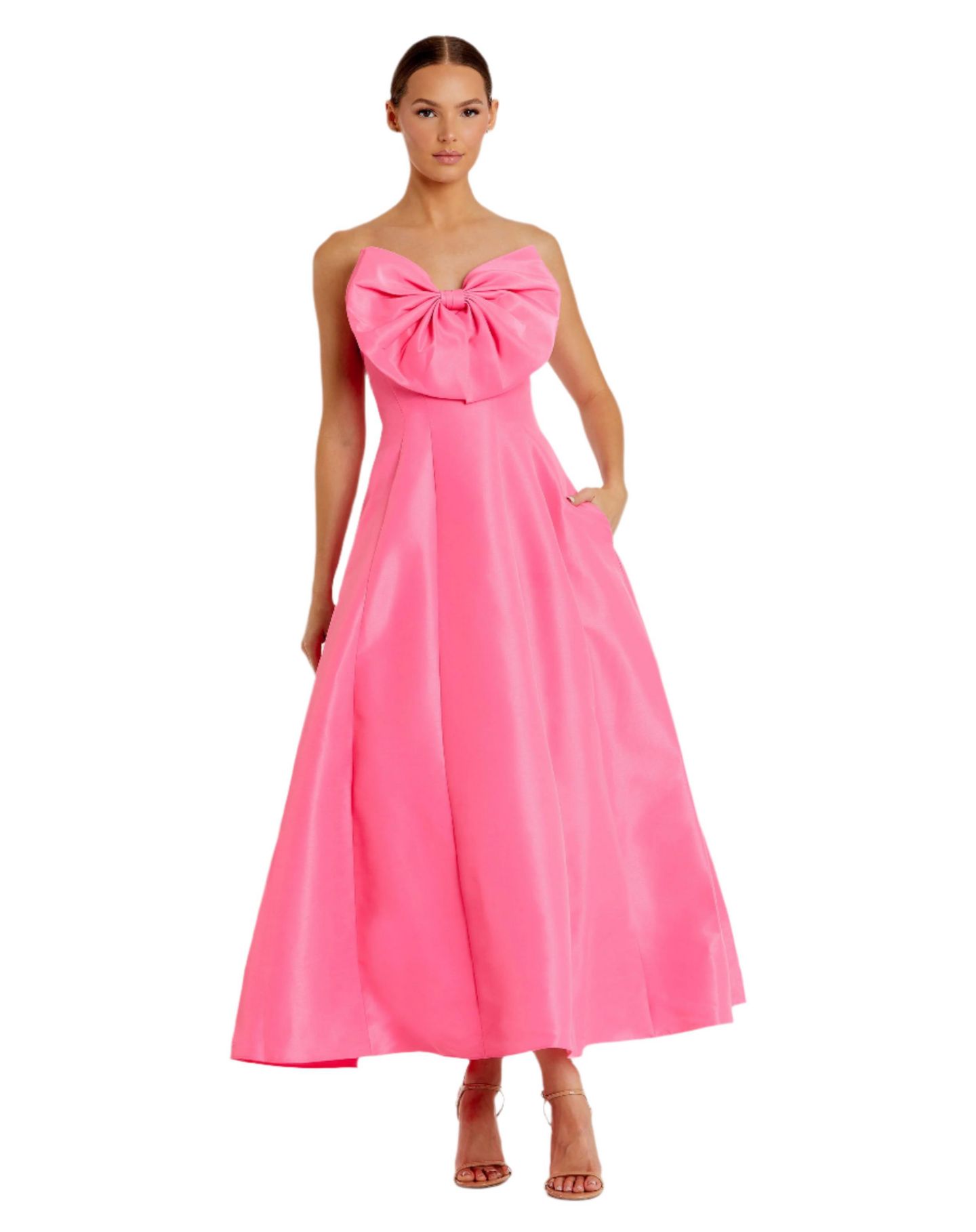 Женское платье Mac Duggal Strapless Bow Tea Length, цвет: Розовый — фото 1