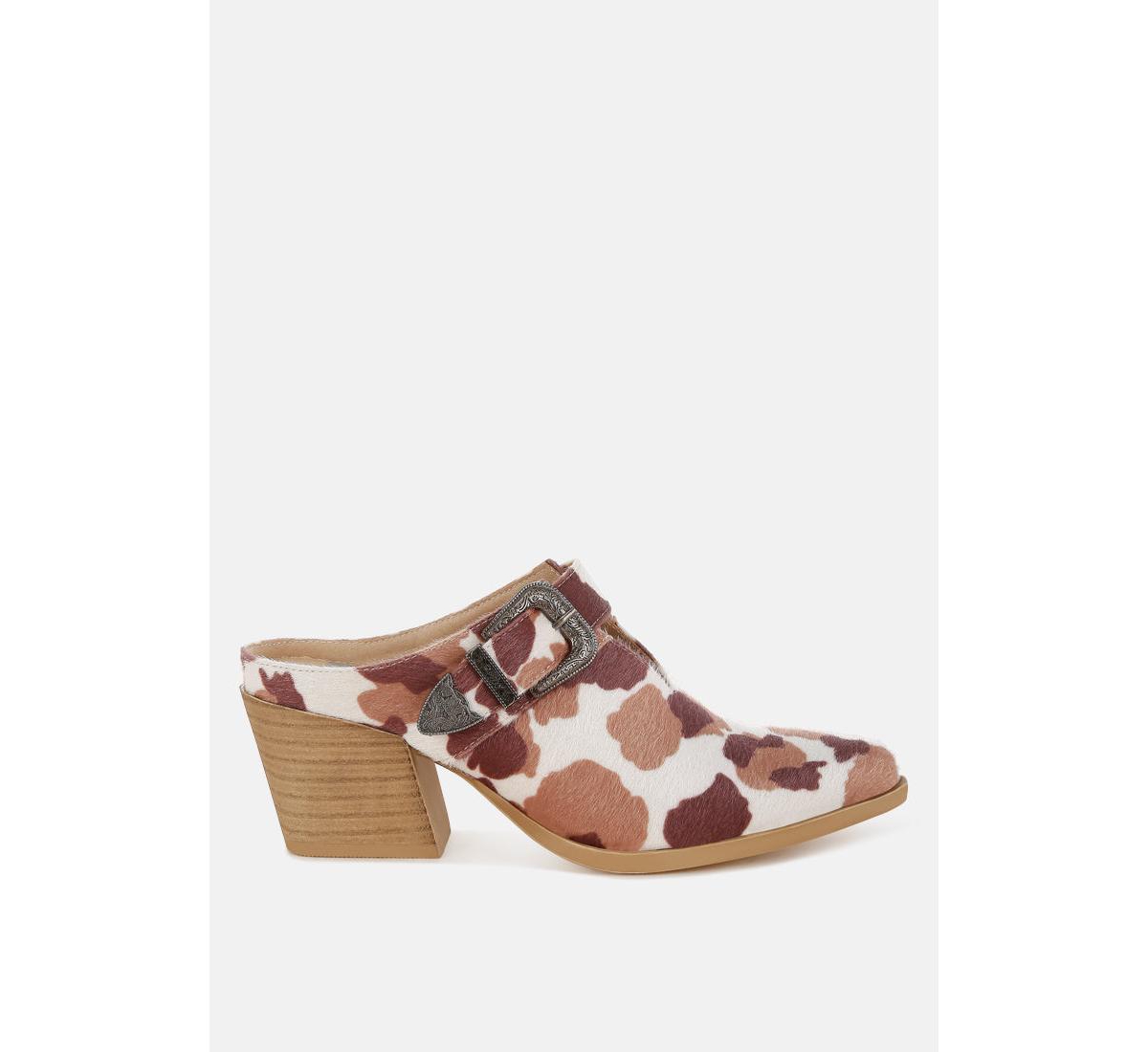 Nometa Faux Suede Buckle Detail Mules - Cow-print