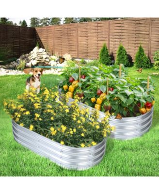 2Pcs Galvanized Raised Garden Bed Kit,47.24''(L) x 23.62''(W) x11.81''(H) Outdoor Garden Planter Oval Large Boxes for Vegetables, Flowers, Herbs - Silver