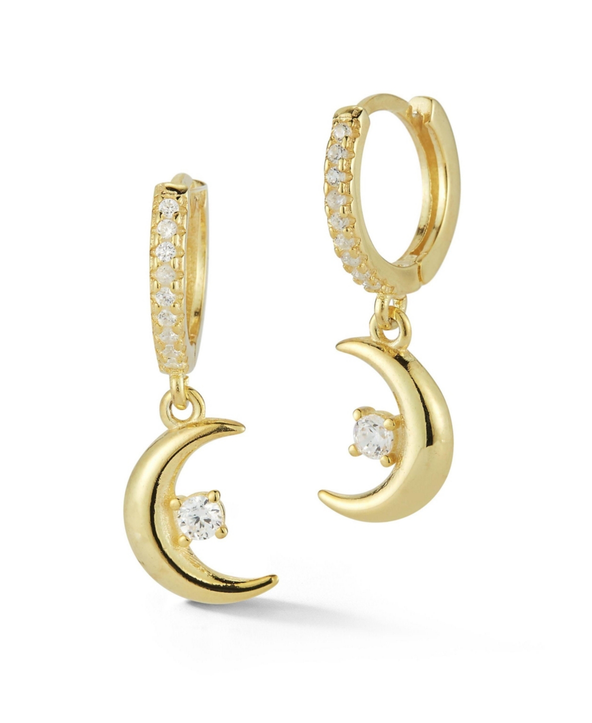 14K Gold Plated Sterling Silver Moon Charm Earrings - Gold