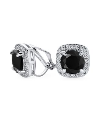 Traditional 2CT Solitaire Round Cubic Zirconia CZ Square Halo Clip On Stud Earrings Non Pierced