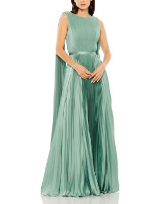 Women's Sleeveless High Neck Cape Back Heat Pleated Gown