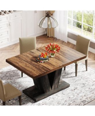 47-Inch Dining Table for 4, Black Kitchen Dinner Table with Heavy Duty Pedestal, Farmhouse Wooden Eating Table for Home, Dining Room, Small Space