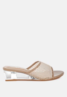 Womens Tempra Mesh Clear Heel Wedge Sandals