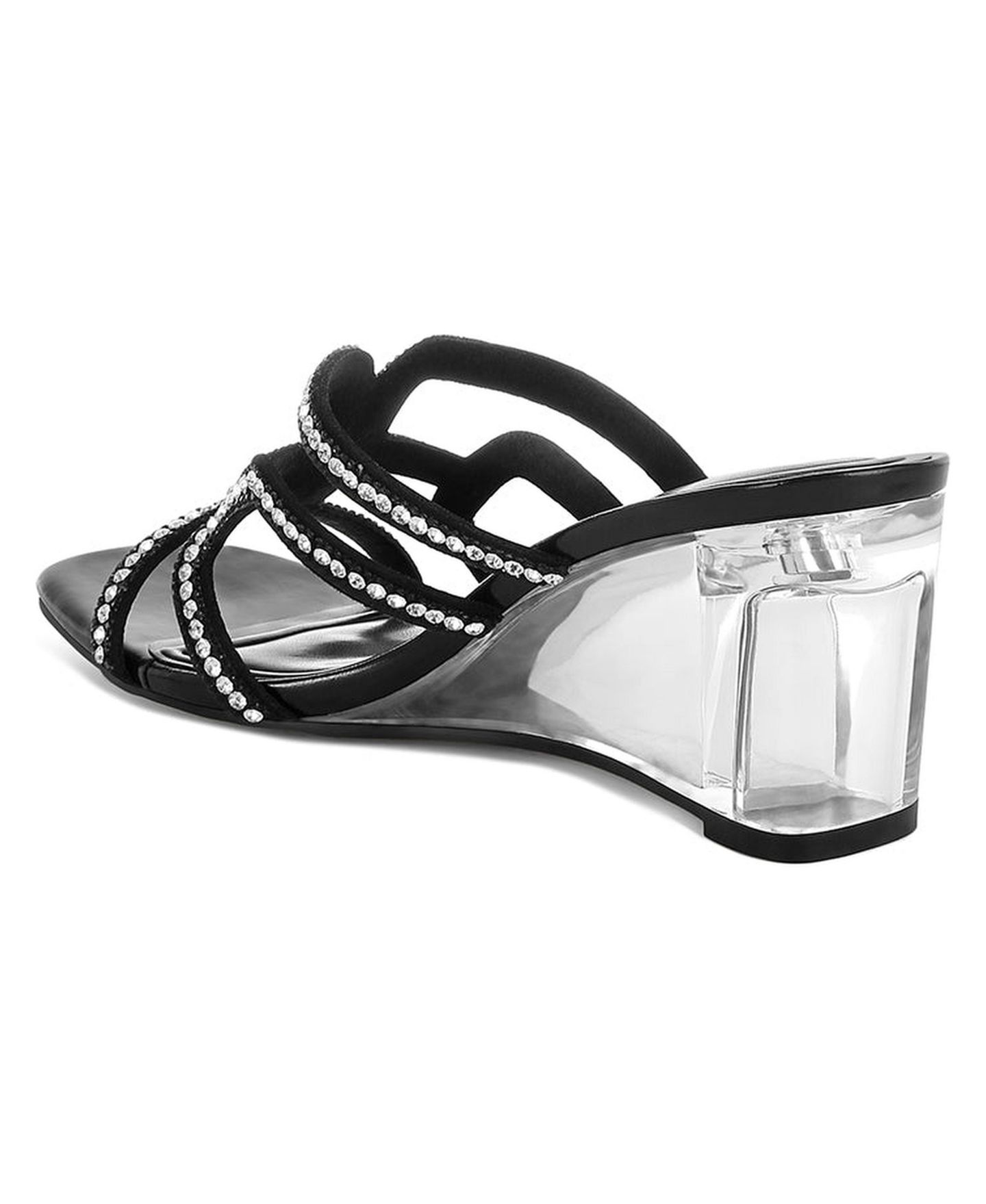 Женские сандалии London Rag Caqueta Metallic Rhinestone Clear Wedge, цвет: Чёрный искусственная кожа — фото 3