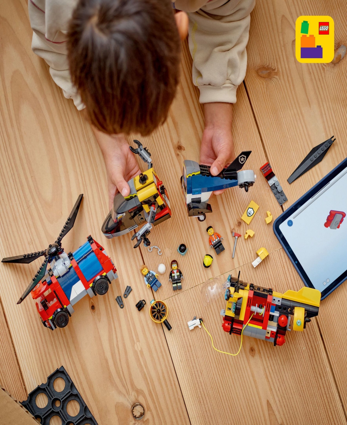 Lego City Helicopter And Fire Truck And Submarine Remix Building Toy 60462, 874 Pieces In Multi Color