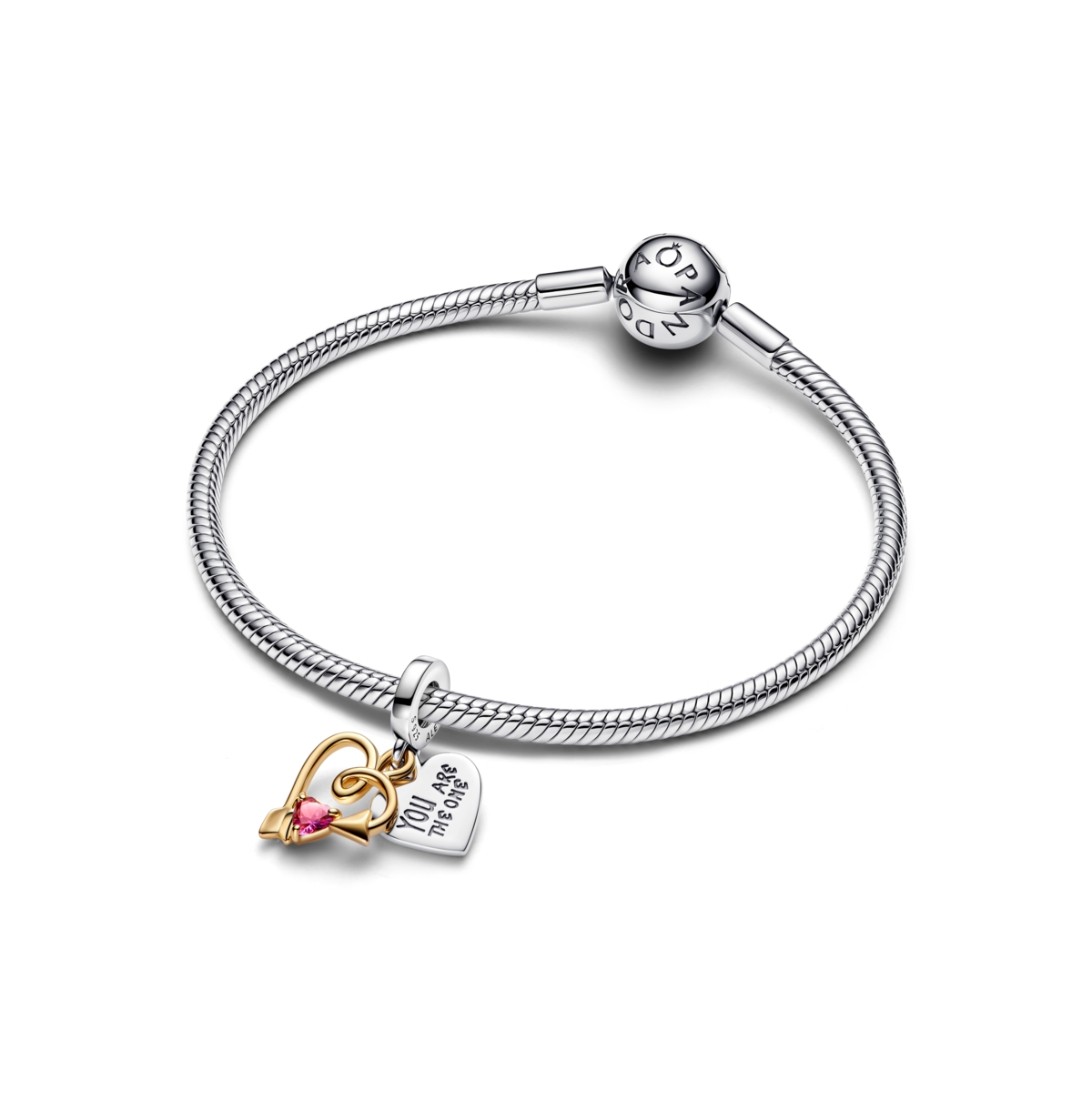 Pandora Engravable Heart And Arrow Double Dangle Charms In Two Tone