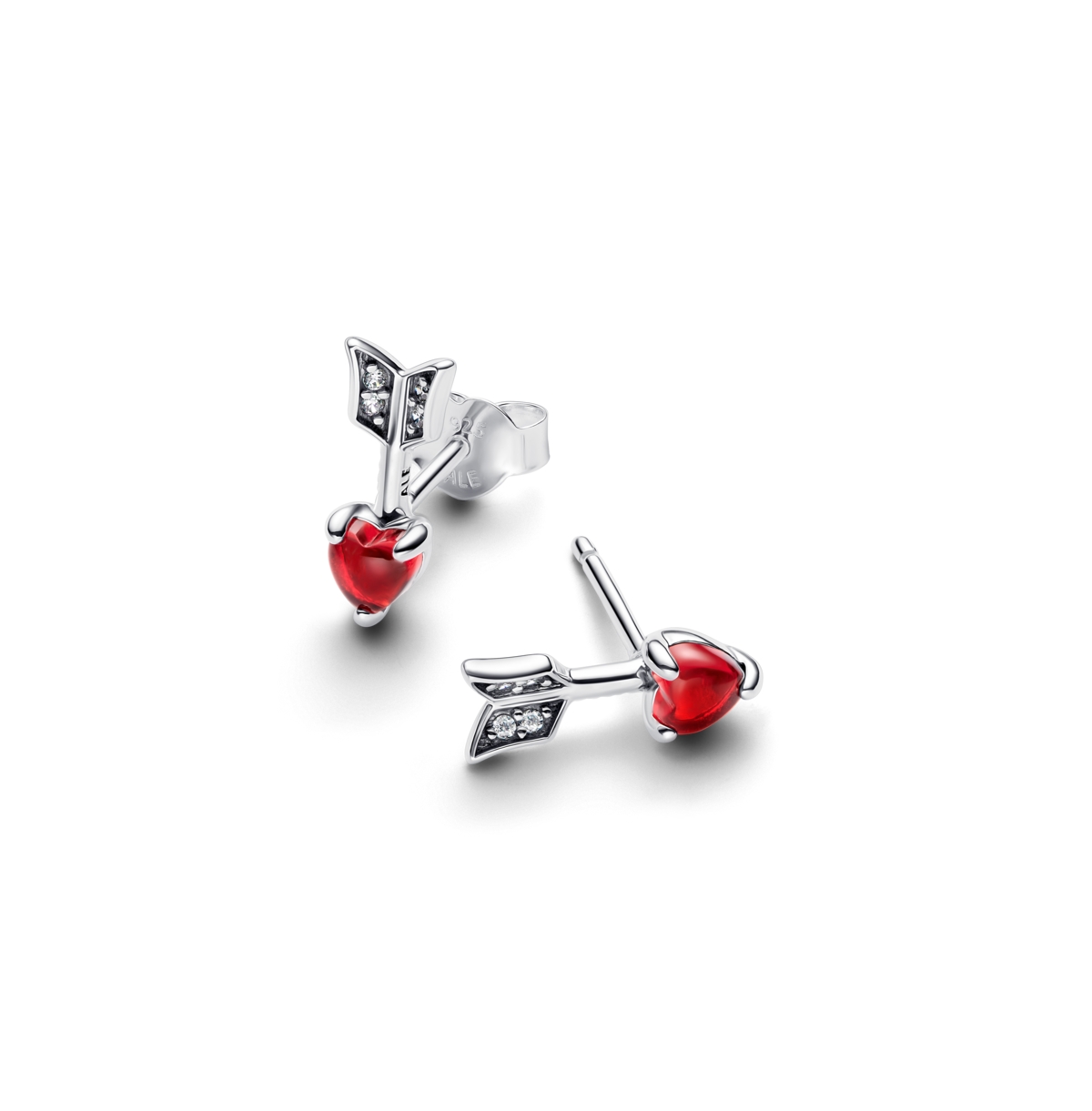 Pandora Arrow And Murano Glass Heart Stud Earrings In Sterling Silver
