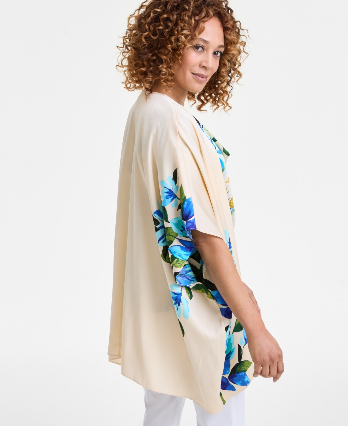 JM COLLECTION WOMEN'S PRINTED SATIN OPEN-FRONT KIMONO TOP, EXCLUSIVELY AT MACY'S 