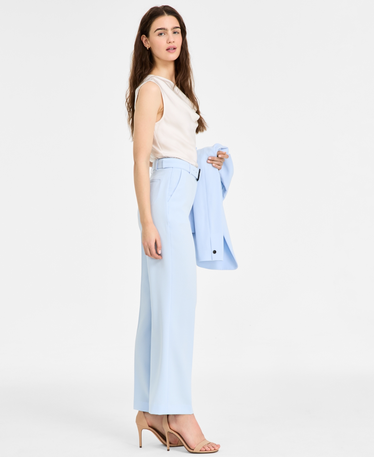 Bar Iii Women's High Rise Belted Wide Leg Pants, Exclusively At Macy's In Chateau Blue