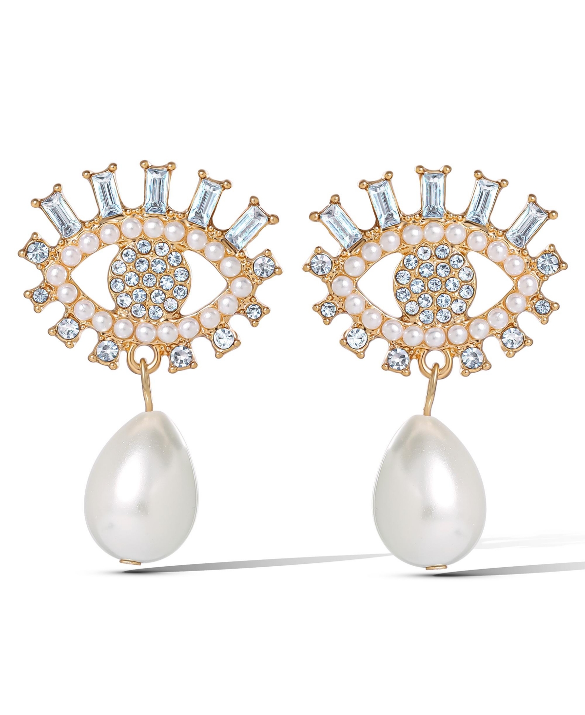 Gold-Tone Evil Eye Pearl Drop Earrings - Gold tone, white