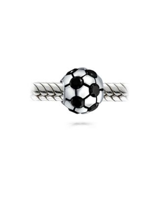 Black CZ Soccer Ball Mom Football Player Charm Bead Silver European Bracelet