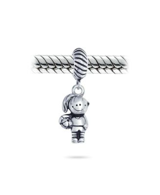 Cartoon Cheerleader Soccer Player Dangle Charm Bead Sterling Silver Bracelet