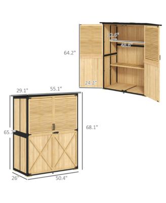 Outdoor Storage Cabinet, Wood Garden Shed with 2 Shelves, Natural
