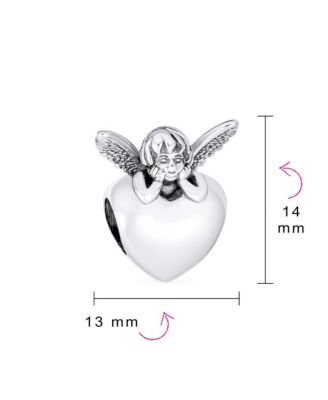 Initial Alphabet Bead Charm Fairy Angel Wings Heart Sterling Silver