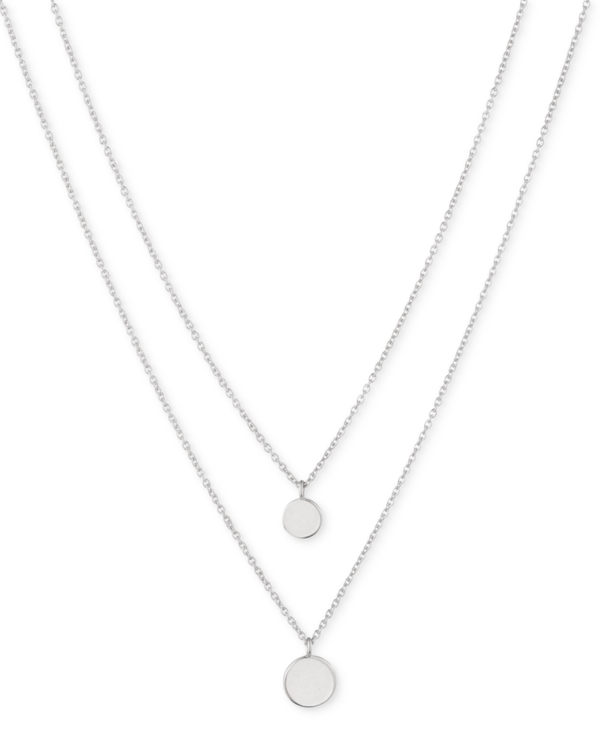 Ralph Lauren Sterling Silver Disc Pendant Two Row Necklace, 20" + 3" Extender In Silver