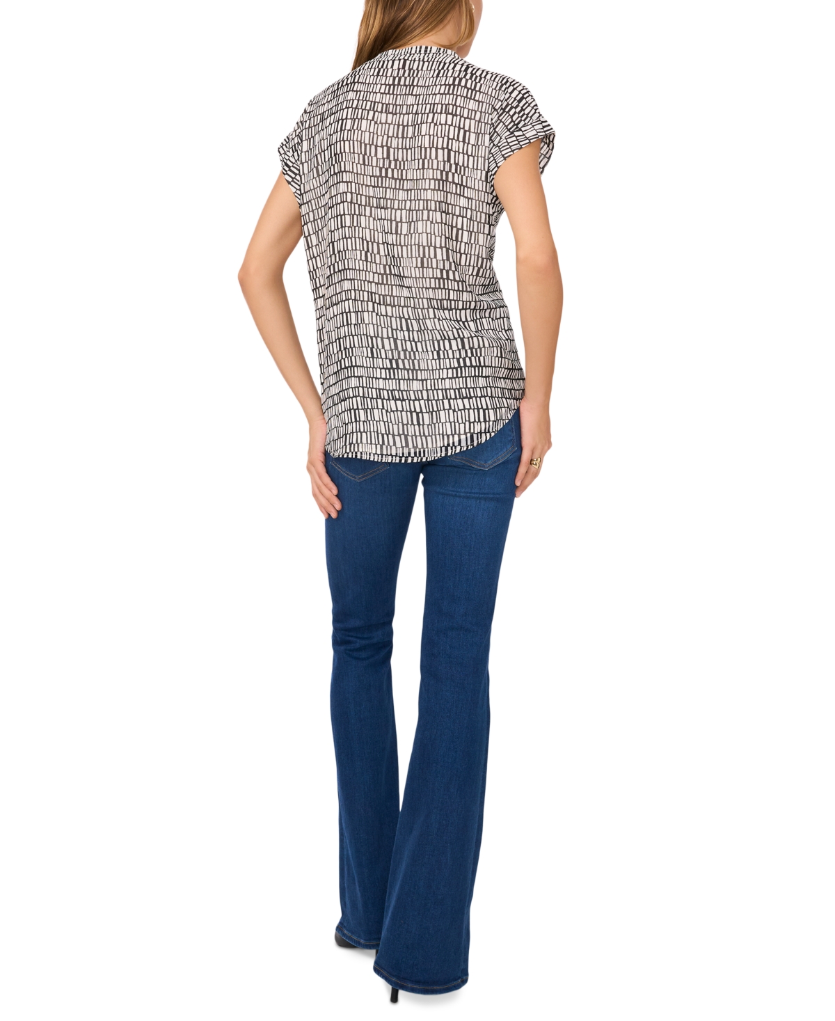 VINCE CAMUTO WOMEN'S PRINTED V-NECK CAP-SLEEVE TOP 