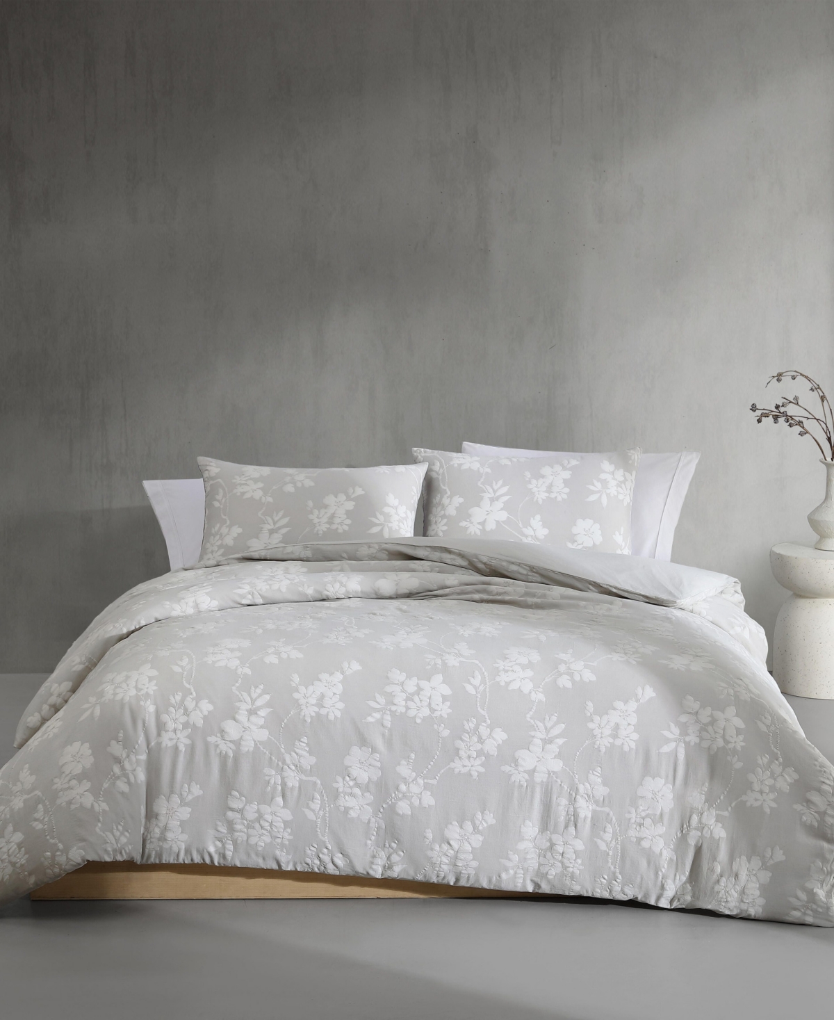 Calvin Klein Spring Branches Cotton Jacquard 3-pc. Comforter Set, King In Gray