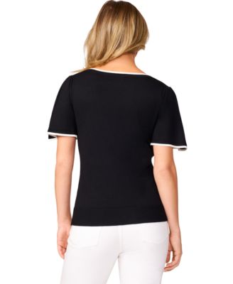 Petite Boat-Neck Flutter-Sleeve Sweater