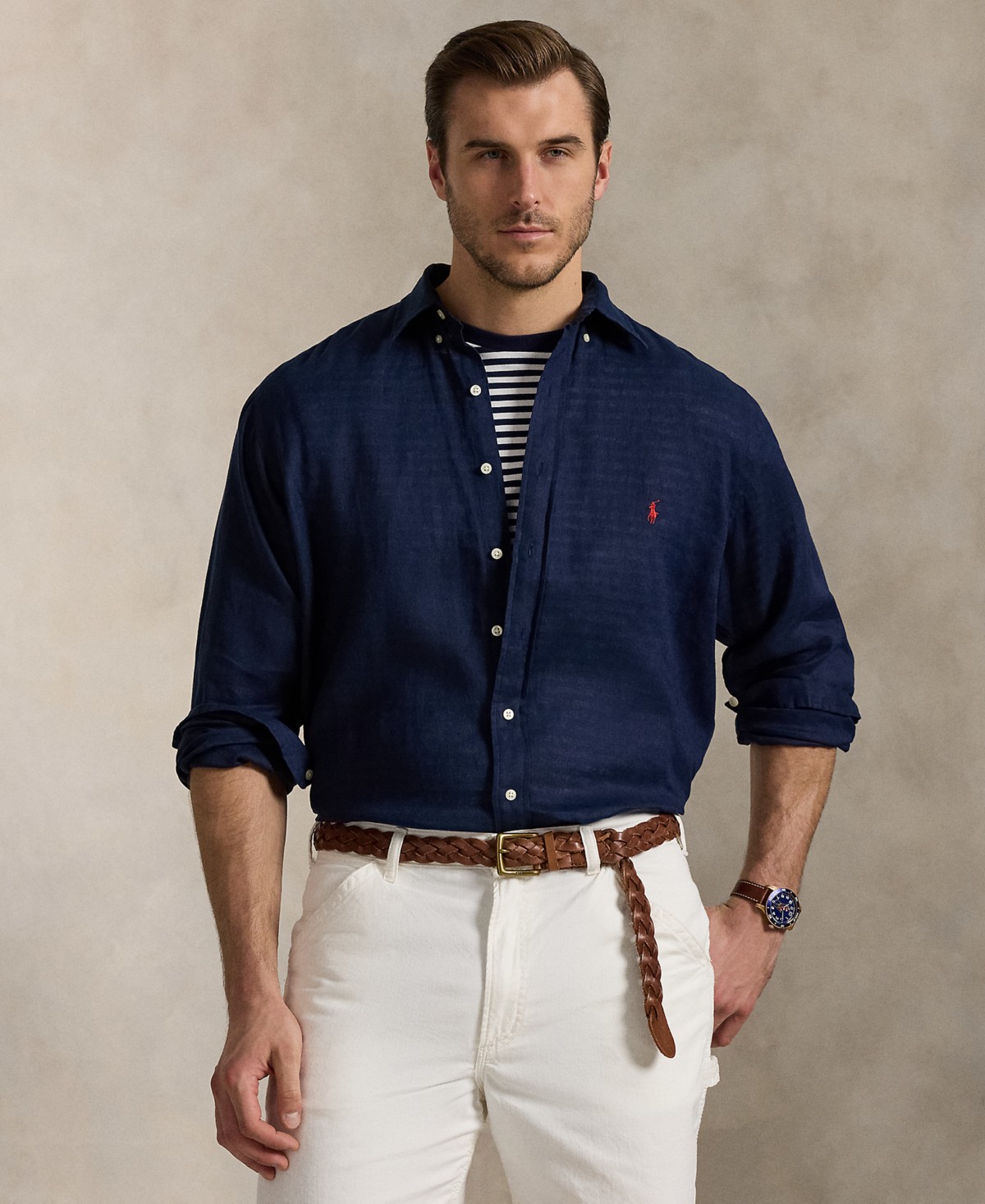 Мужские Polo Ralph Lauren Men's Big & Tall Linen Shirt — фото 1