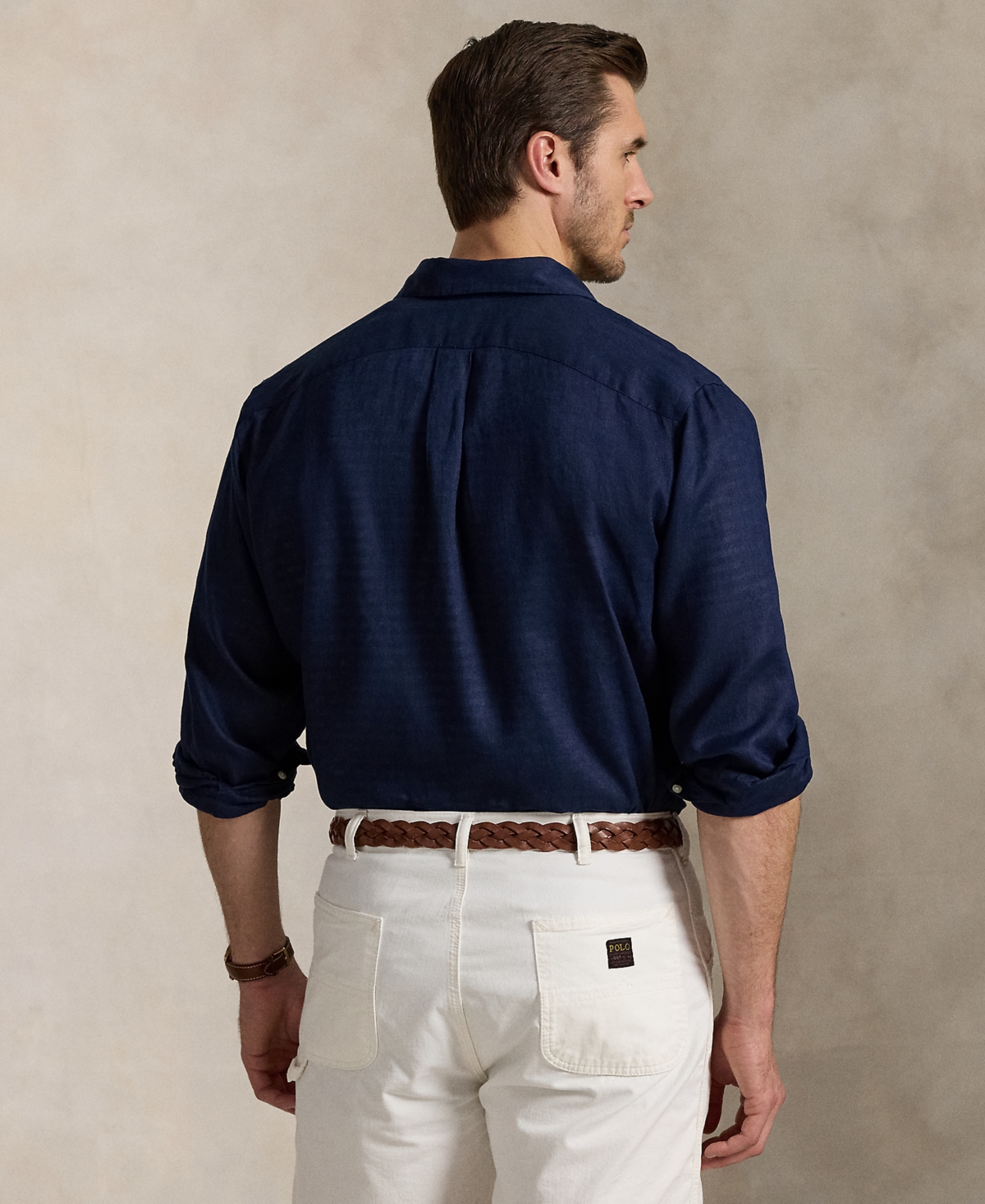 Polo Ralph Lauren Classic Fit Solid Navy Short Sleeve Linen Button-down Shirt In Blue