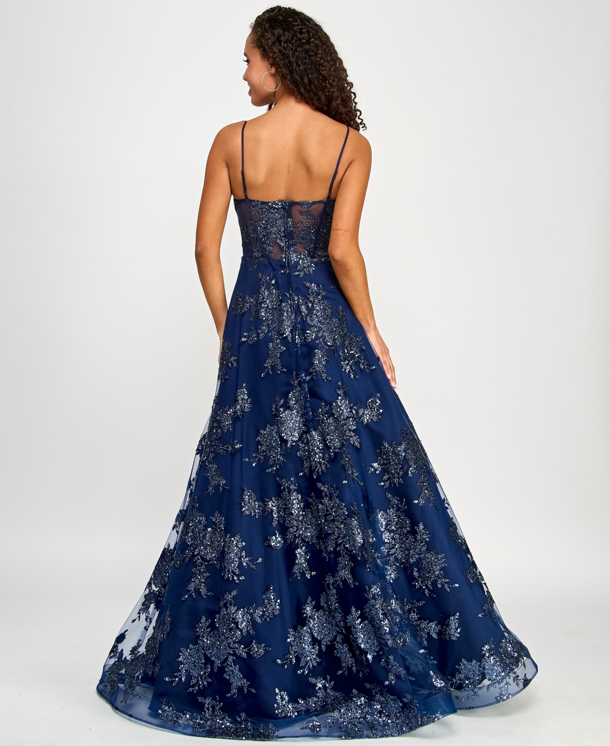 B DARLIN JUNIORS' SEQUIN GLITTER EMBELLISHED SLEEVELESS BALL GOWN, CREATED FOR MACY'S 