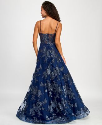 Juniors' Sequin Glitter Embellished Sleeveless Ball Gown, Created for Macy's