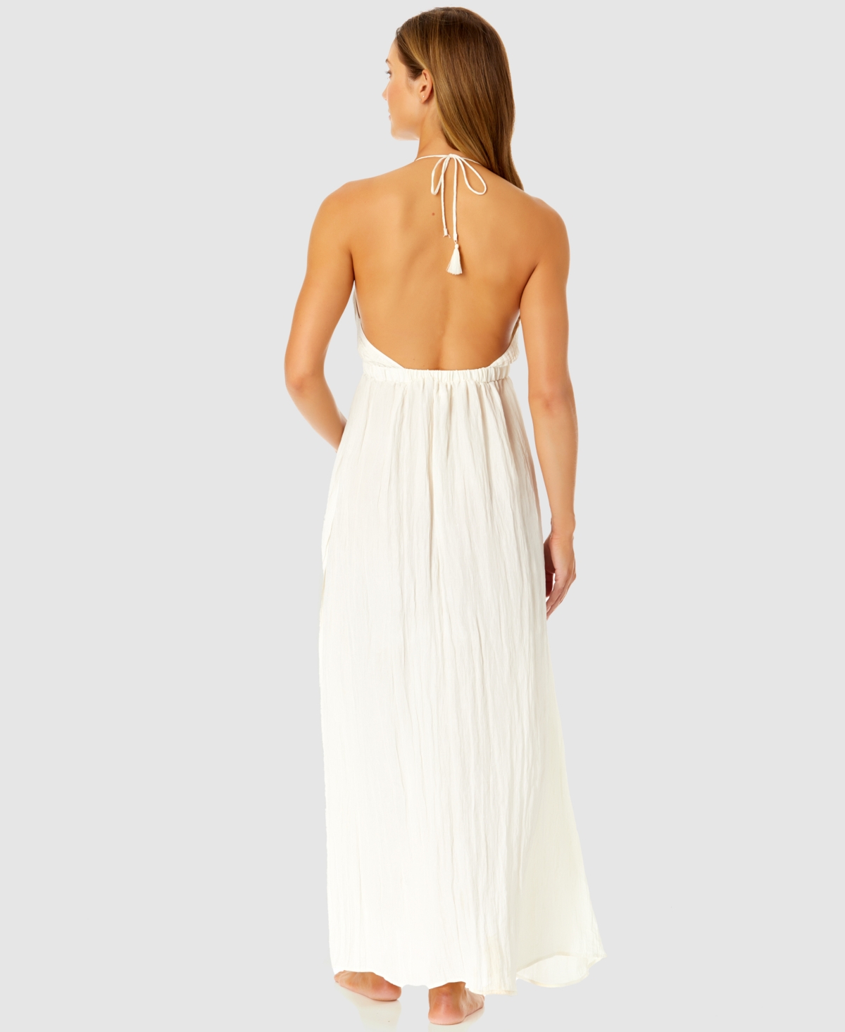 Ibiza Anne Cole Women's V-neck Jewel Halter Maxi Cover-up Dress In Gardenia White