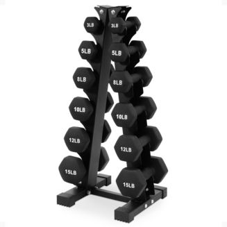BalanceFrom Fitness 106 Pound Neoprene Coated Dumbbell Set with Stand, Black - Macy's