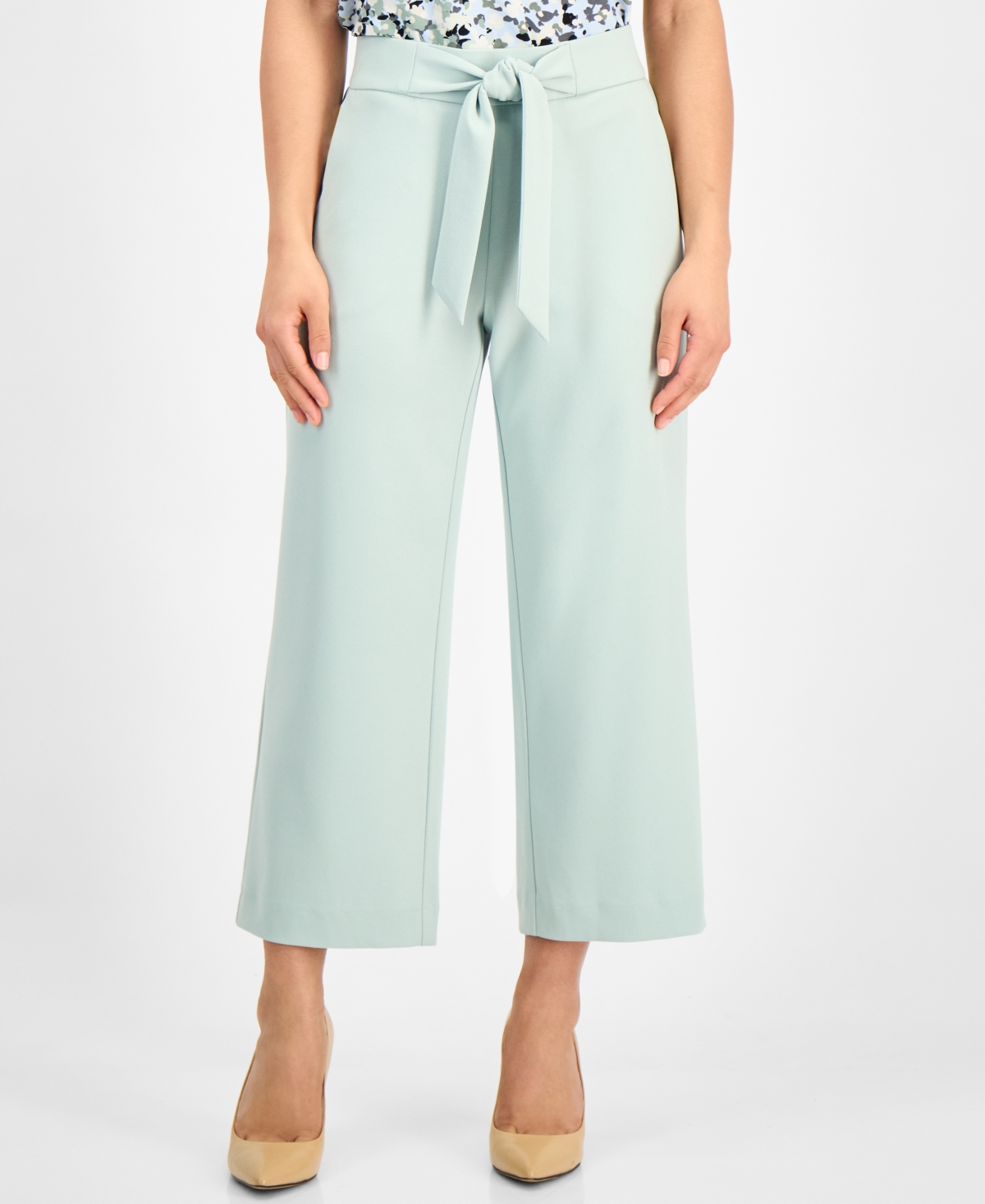 Shop Ak Anne Klein Petite Wide-leg Tie-front Pull-on Pants In Soft Aloe