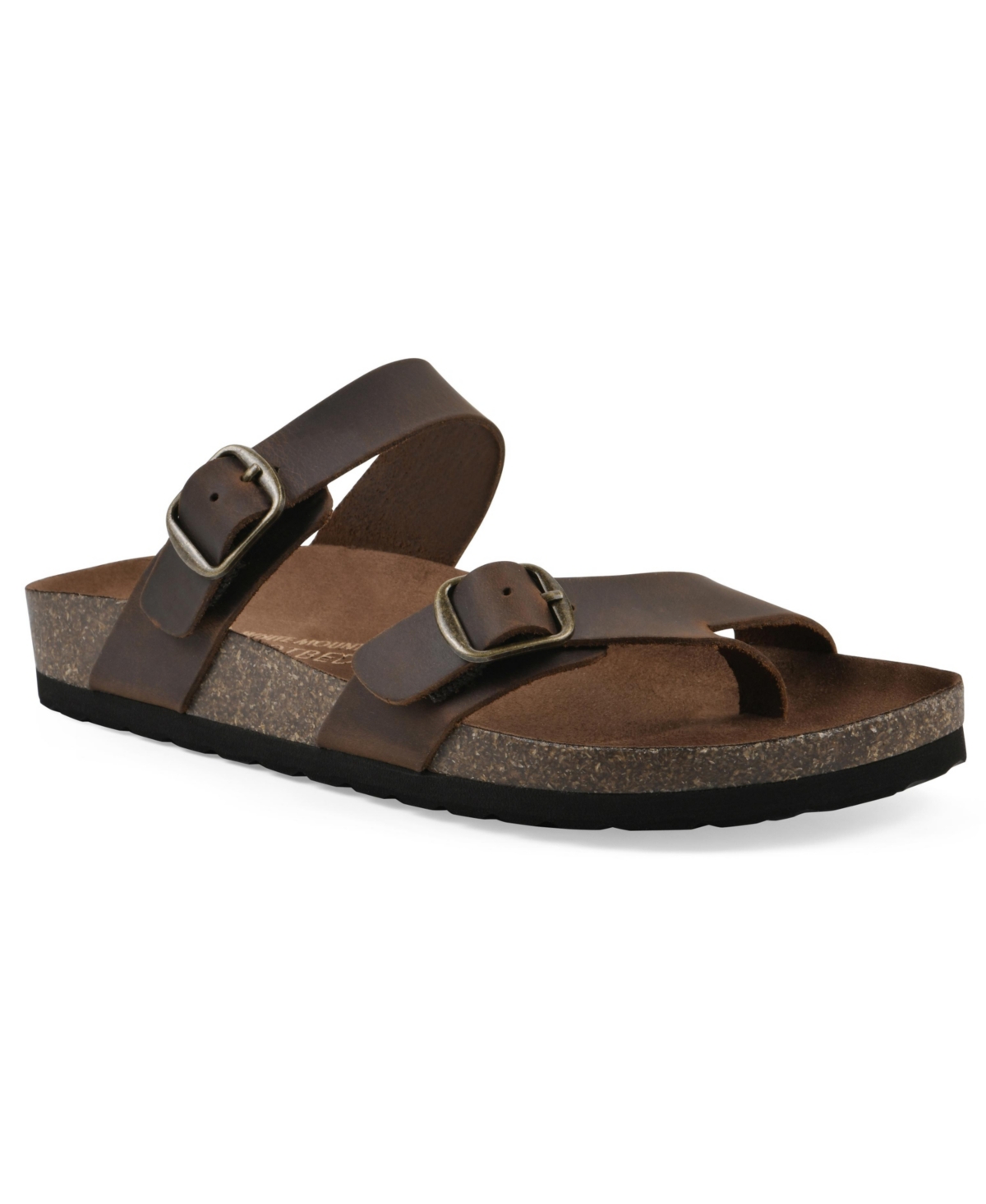 White Mountain Women's Grams Round Toe Flat Sandals In Brown Leather
