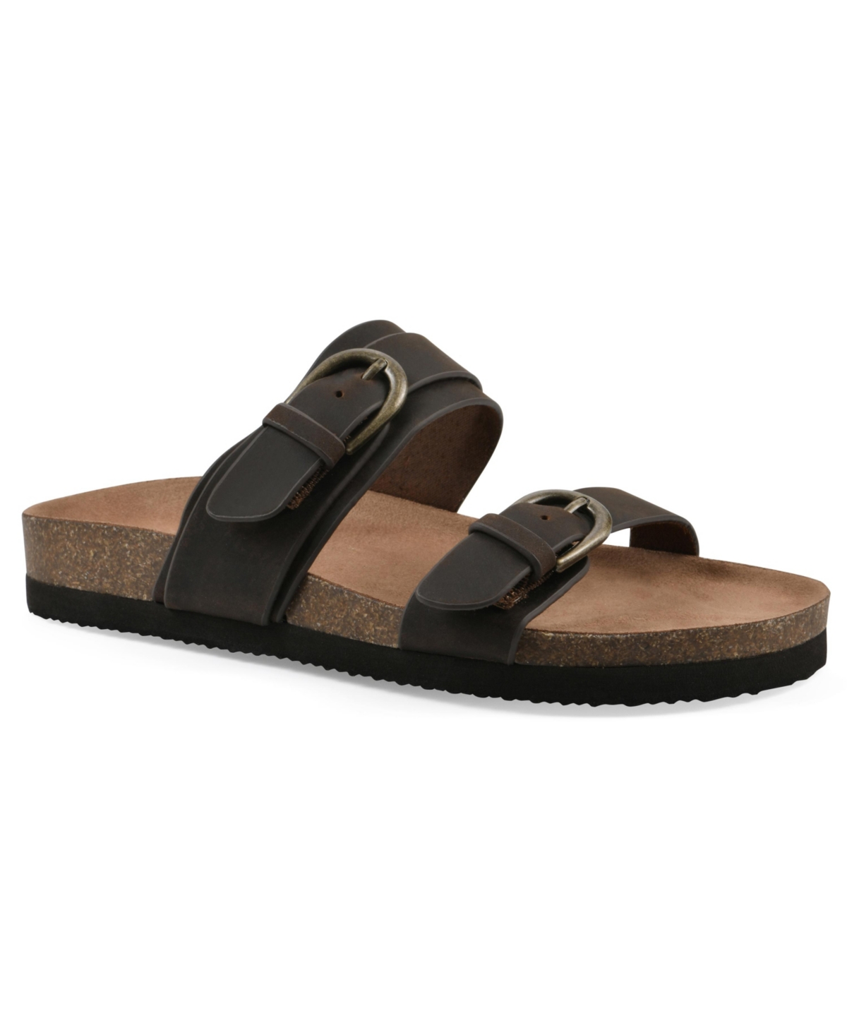 Women's Hardball Round Toe Flat Sandals - Brown Leather