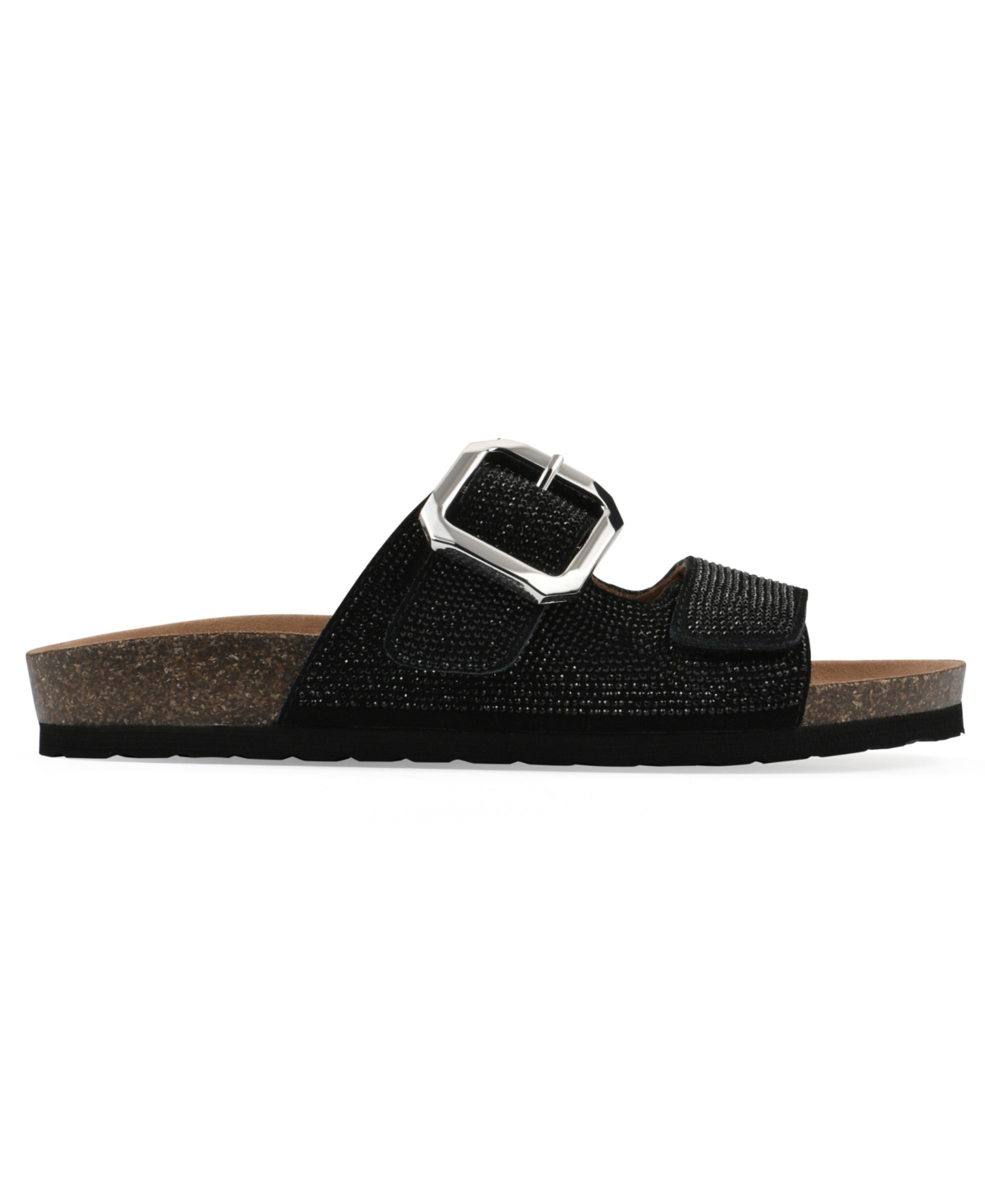 White Mountain Women's Granitas Round Toe Flat Sandals In Black Suede