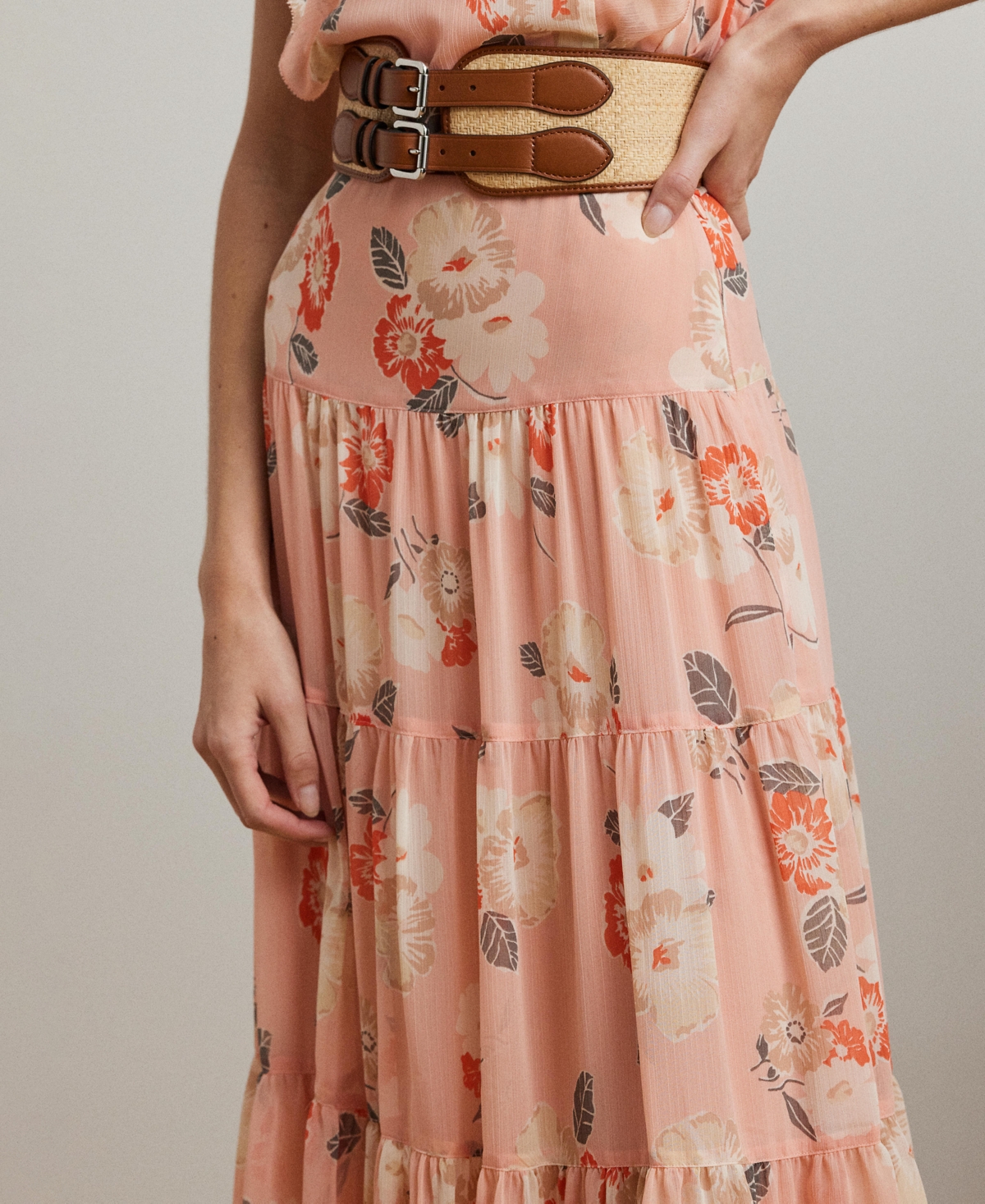 Shop Ralph Lauren Women's Floral Crinkle Georgette Tiered Skirt, Regular & Petite In Pink Multi