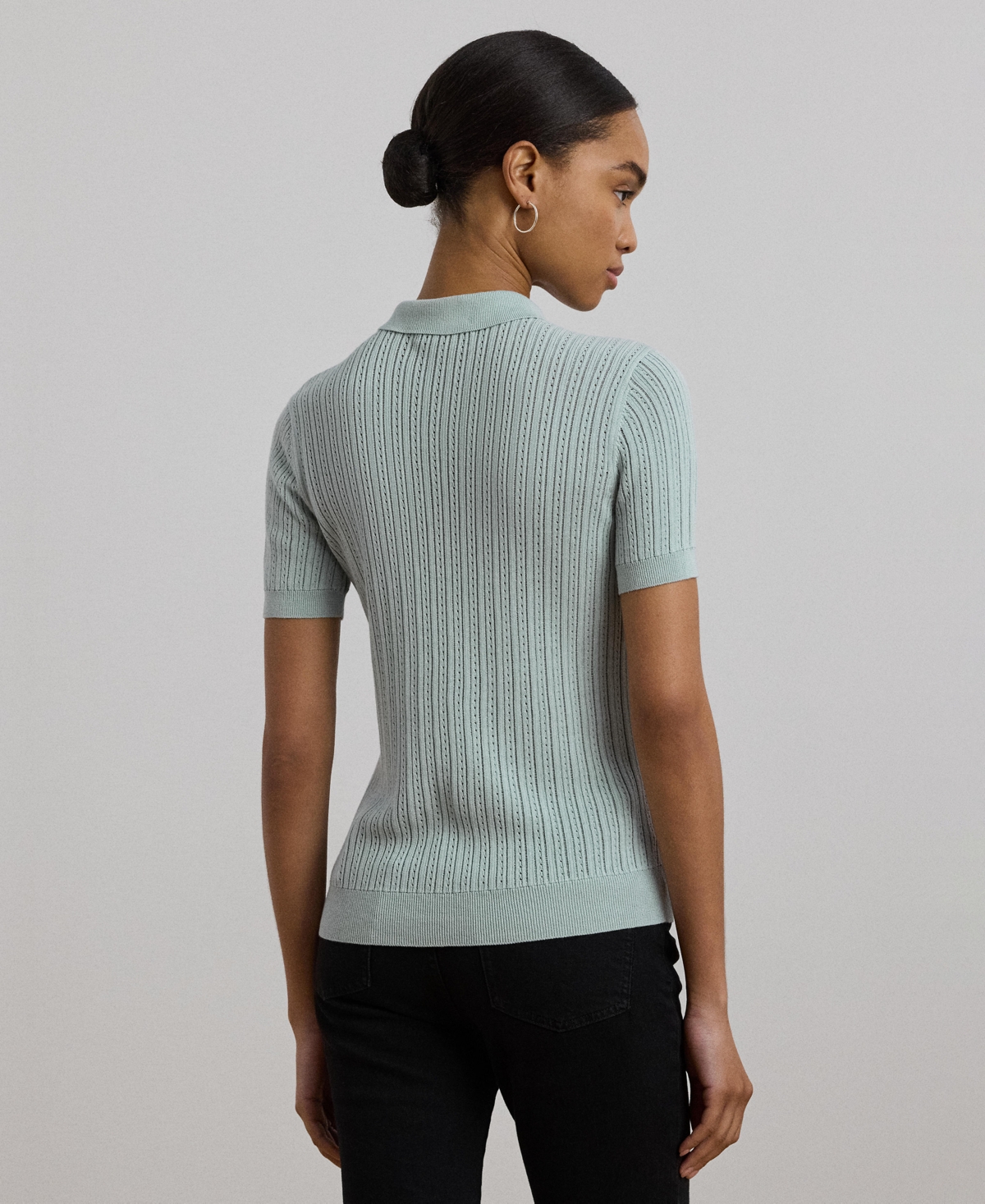 Ralph Lauren Women's Pointelle-knit Cotton-blend Polo Sweater In Aqua Pearl