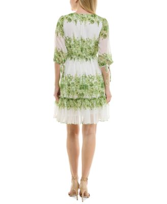 Taylor Petite V-Neck Tie-Sleeve Fit & Flare Chiffon Dress - Macy's