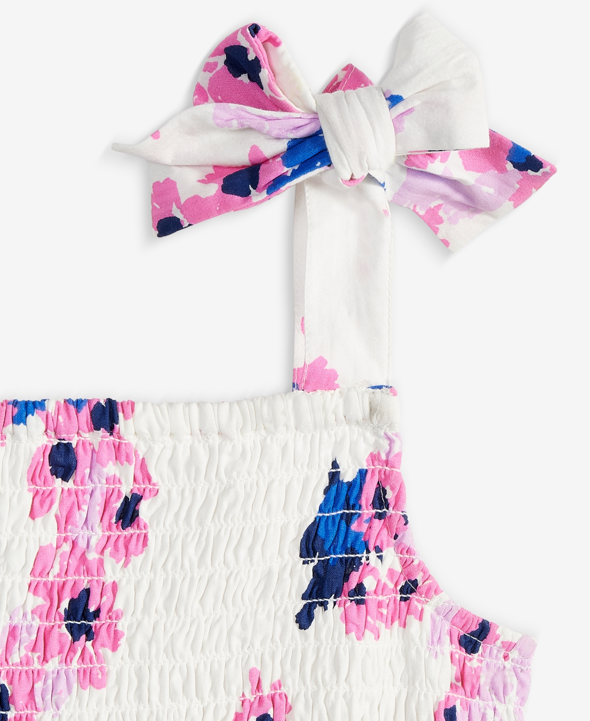On 34th Little & Big Girls Mommy & Me Woven Cotton Sketched Bouquet-print Tie-strap Smocked Dress, Exclusive In Washed White