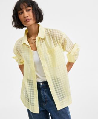 On 34th - Women's Floral-Burnout Semi-Sheer Blouse