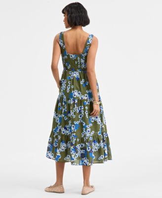 Women's Printed Smocked Tiered Scoop-Neck Tank Midi Dress, Exclusively at Macy's