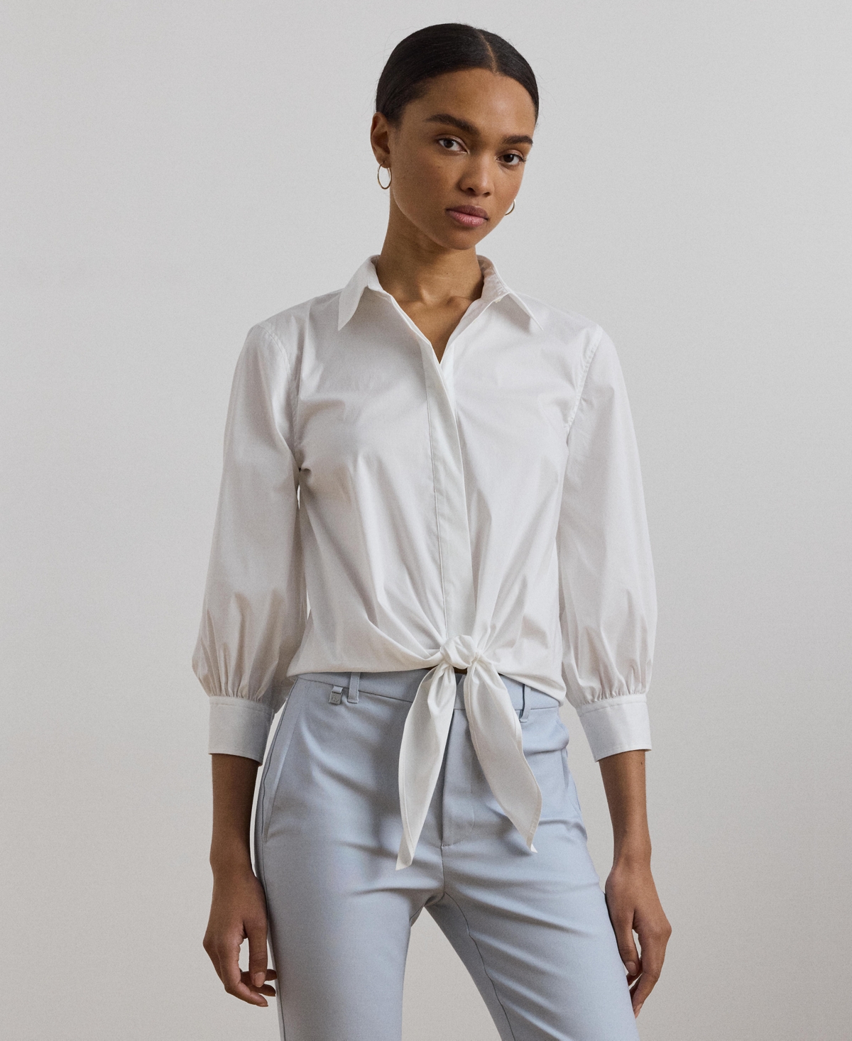 RALPH LAUREN WOMEN'S TIE-WAIST STRETCH-COTTON BLEND SHIRT 