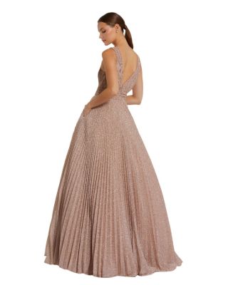 Women's Shimmering Georgette Pleated Sleeveless Gown