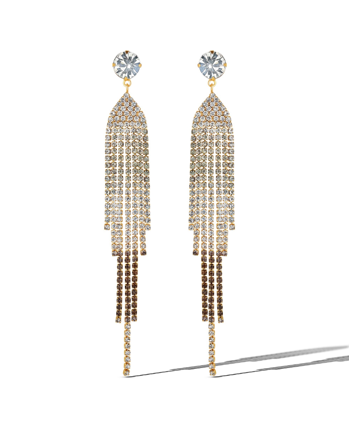 Crystal Rhinestone Fringe Dangle Long Statement Earrings - Clear