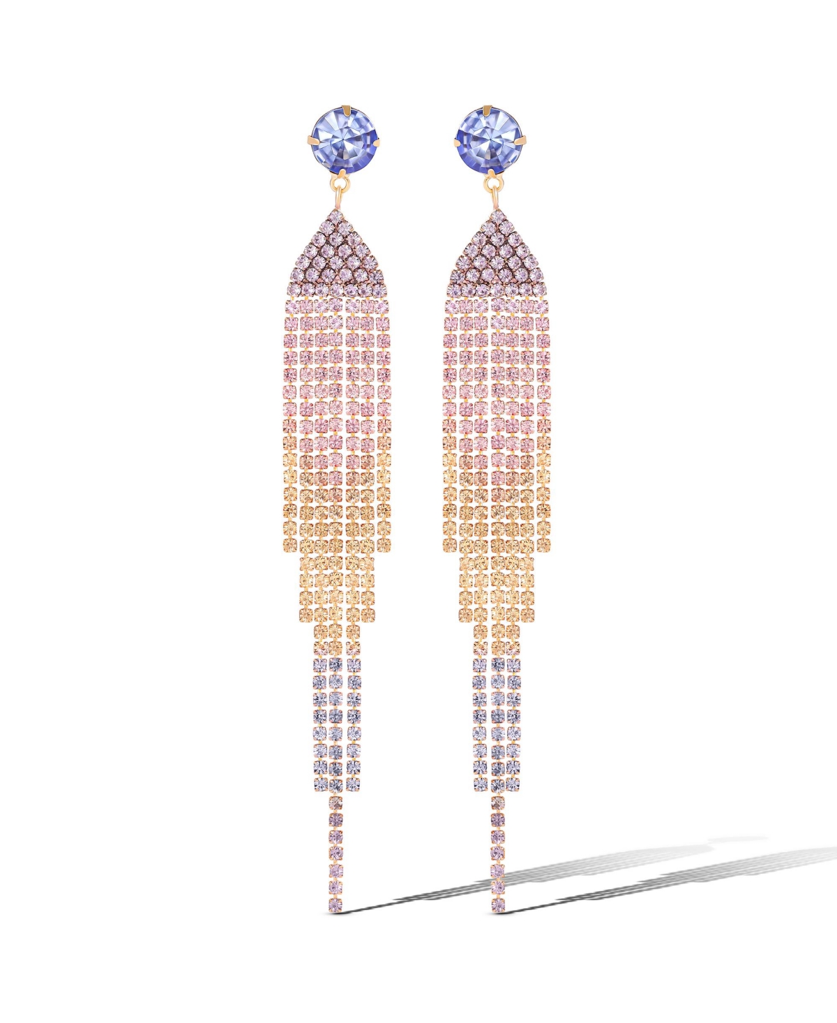 Crystal Rhinestone Fringe Dangle Long Statement Earrings - Gold