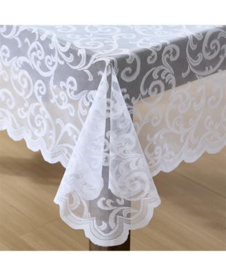Scroll Lace Fabric Tablecloth, Wrinkle Resistant, Patterned Scalloped