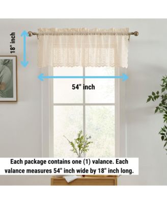Sophia Floral Rod Pocket Lace Semi Sheer Voile Short Valance for Small Windows, Kitchen & Bathroom - 54 x 18 Inch Length (Taupe Valance)